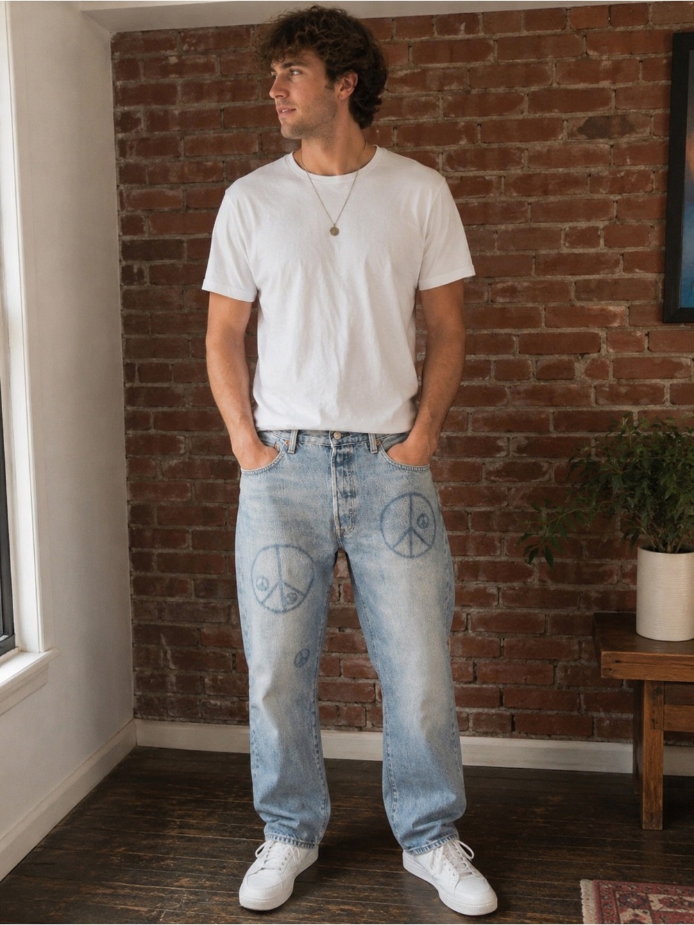 Levi’s 501 150th Anniversary Jeans 36x30 Button Fly Light Wash Peace Print